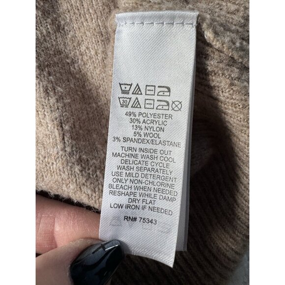 Joie Women's SZ L Tan Long Sleeve Wool Blend Turtleneck Pullover Sweater - Picture 6 of 8